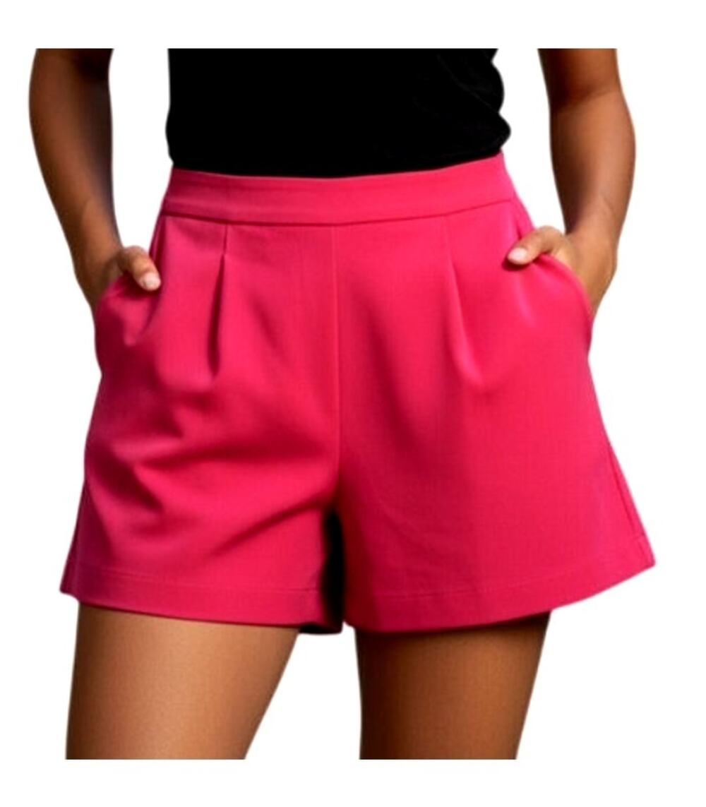 Ellison Women's Medium Hot Pink Pleated Pocketed High Rise Classy Shorts